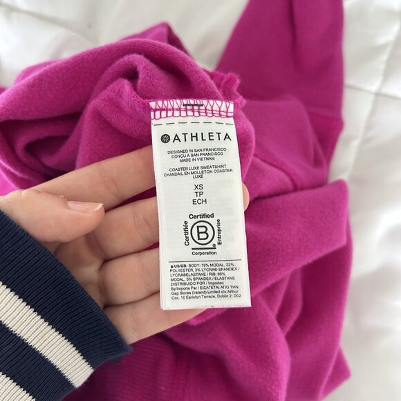Athleta Sweater Sweatshirt Womens Xs Pink Magenta Side Slits Thumb Hole Yoga - Picture 8 of 8